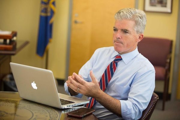 Steve Bellone sits in his office a day 