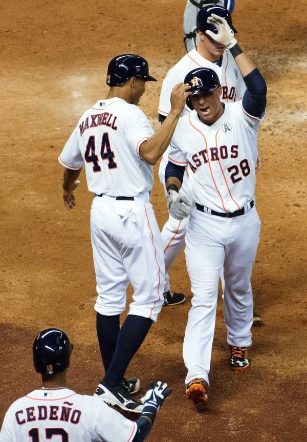 Houston Astros pinch hitter Rick Ankiel celebrates with