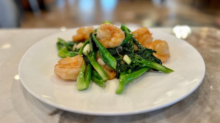 Shrimp with Chinese broccoli at Orient Garden in New Hyde...