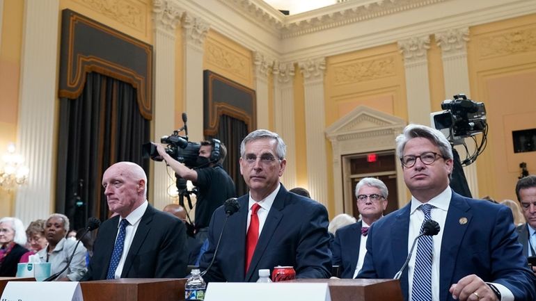 Rusty Bowers, Arizona state House Speaker, from left, Brad Raffensperger,...