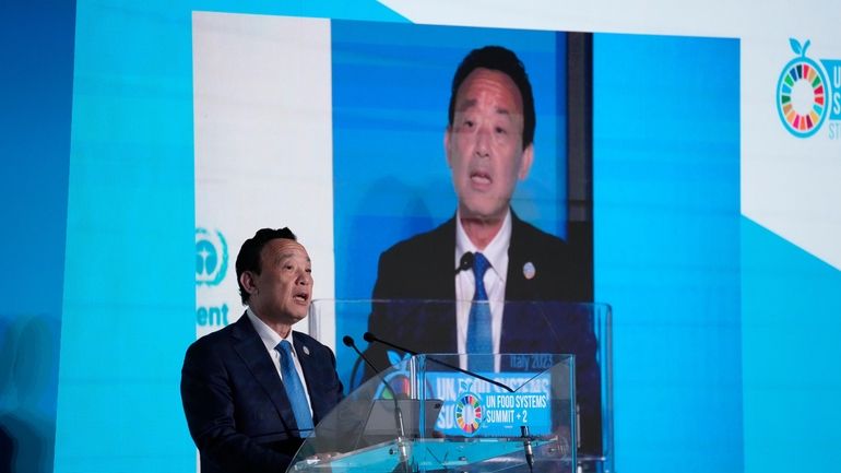 FAO Director-General Qu Dongyu address the assembly during the opening...