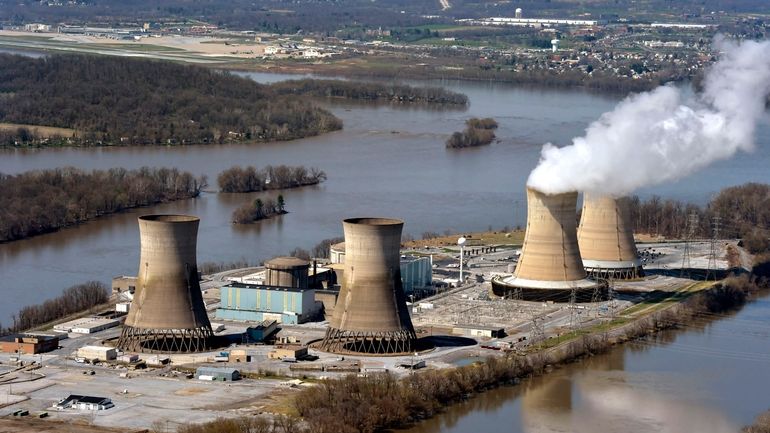 File-This April 18, 2018, file photo shows an aerial view...