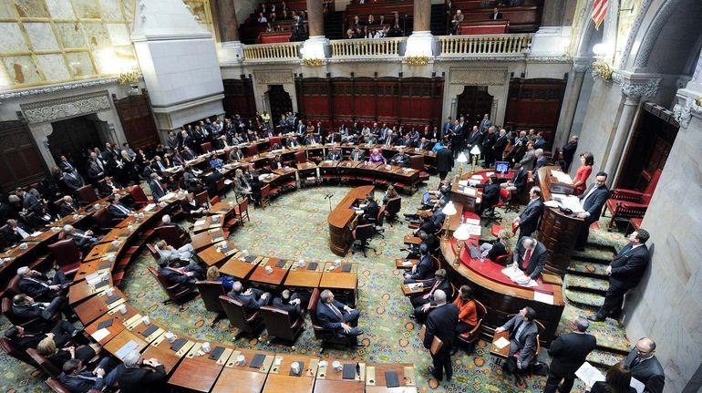 New York Lt. Gov Kathy Hochul, right, presides over the...