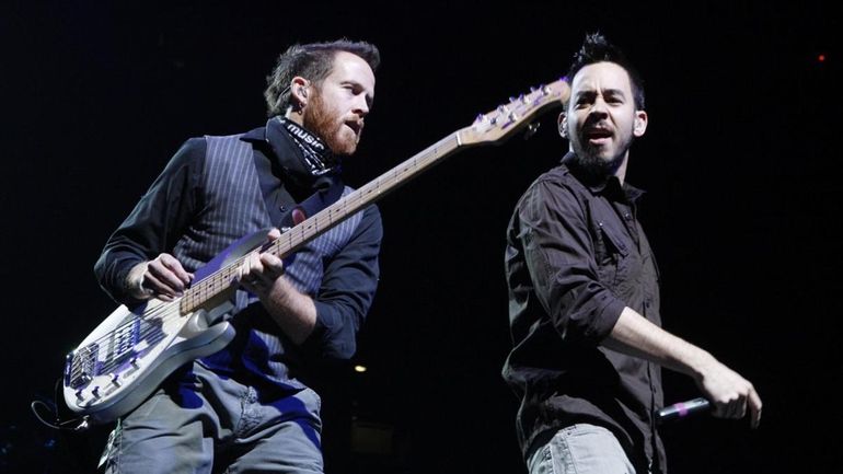 Musicians Dave "Phoenix" Farrell, left, and Mike Shinoda of Linkin...
