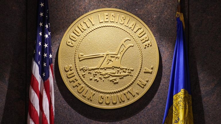 The Suffolk County seal at the William H. Rogers Legislature Building in...