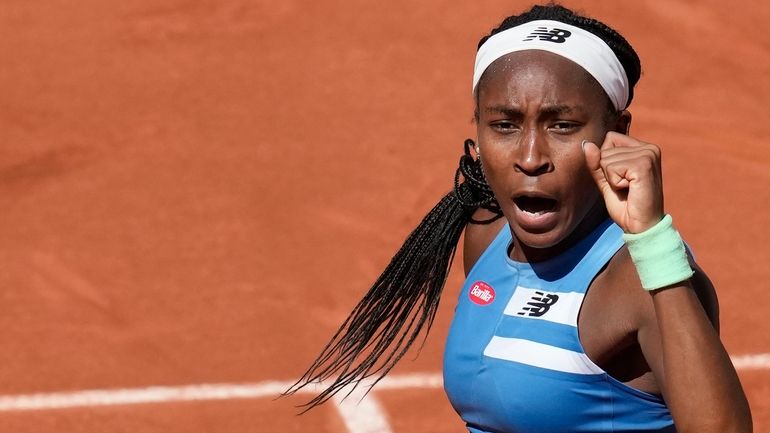 Coco Gauff of the U.S. reacts during her third round...
