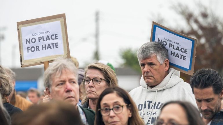 Long Islanders rally against antisemitism in Montauk in October after hateful graffiti...