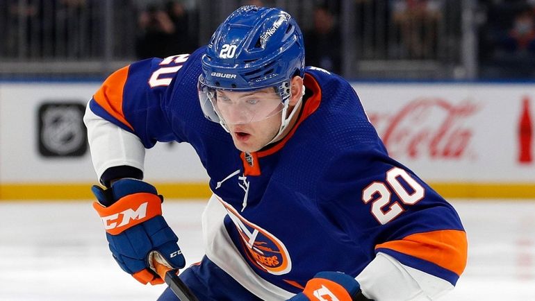 Kieffer Bellows of the Islanders skates against the Sabres at UBS...