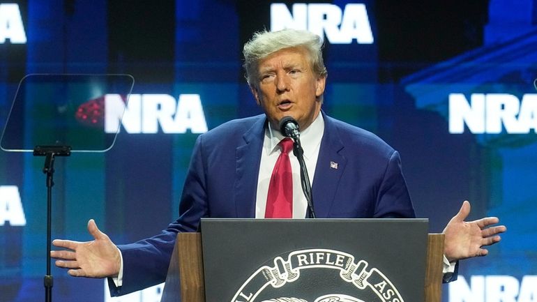 Former President Donald Trump speaks during the National Rifle Association...