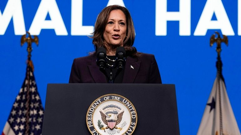 Vice President Kamala Harris speaks during the American Federation of...