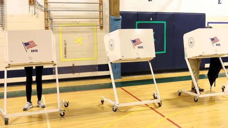 People cast their vote at Setauket Elementary School in Setauket...