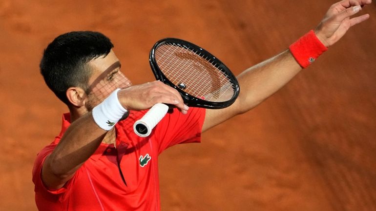 Serbia's Novak Djokovic celebrates after winning a match against France's...