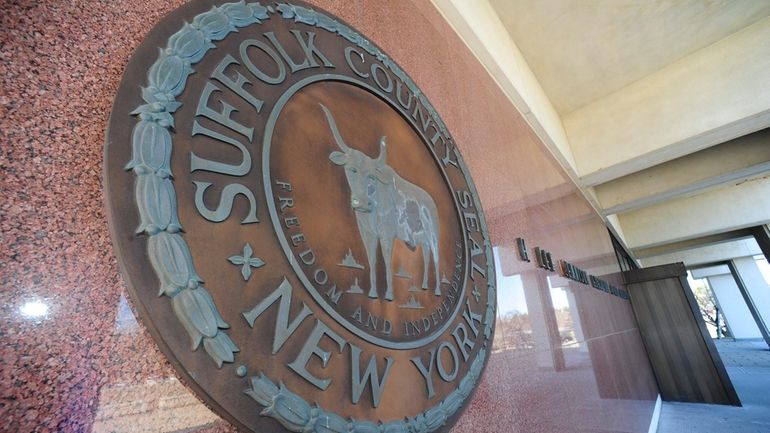 The Suffolk County seal on the H. Lee Dennison building...