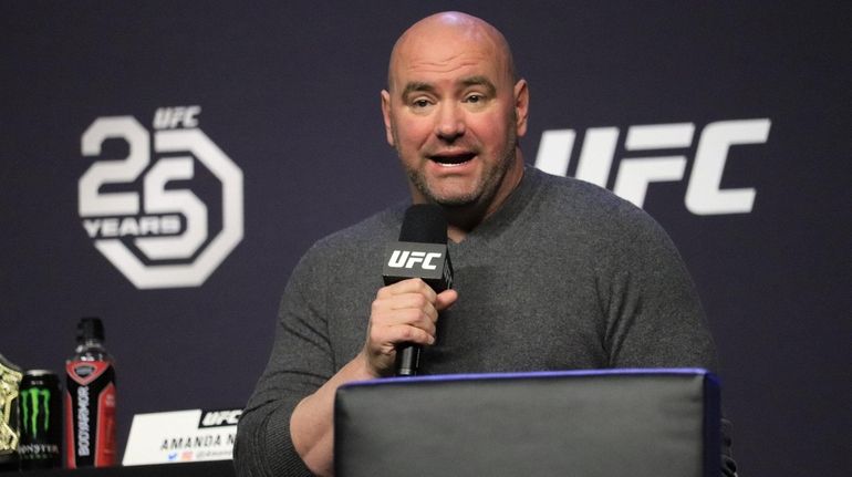 UFC president Dana White speaks at the UFC 223 ceremonial...