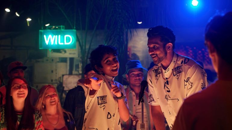 Manny Magnus, left, Utkarsh Ambudkar rap it up in "World's Best"...