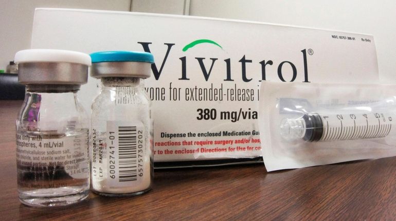 Vivitrol packaging at an addiction-treatment center in Joliet, Illinois.