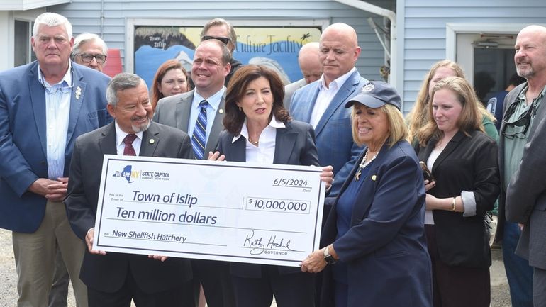 Gov. Kathy Hochul with Islip Town Supervisor Angie Carpenter at...