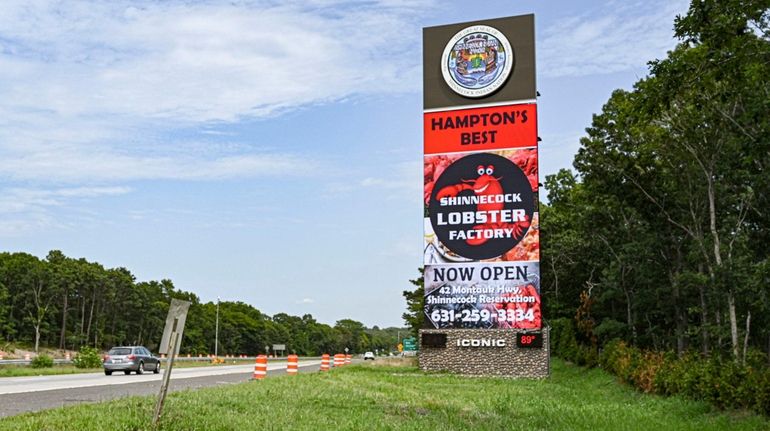 The electronic billboard erected by the Shinnecock Indian Nation along...