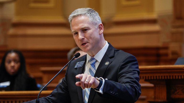 State Sen. John F. Kennedy, R-Macon speaks in favor of...