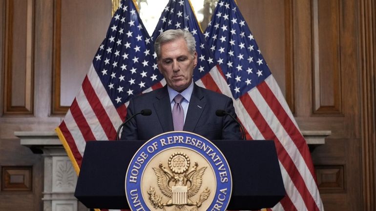 Rep. Kevin McCarthy, R-Calif., speaks to reporters hours after he...