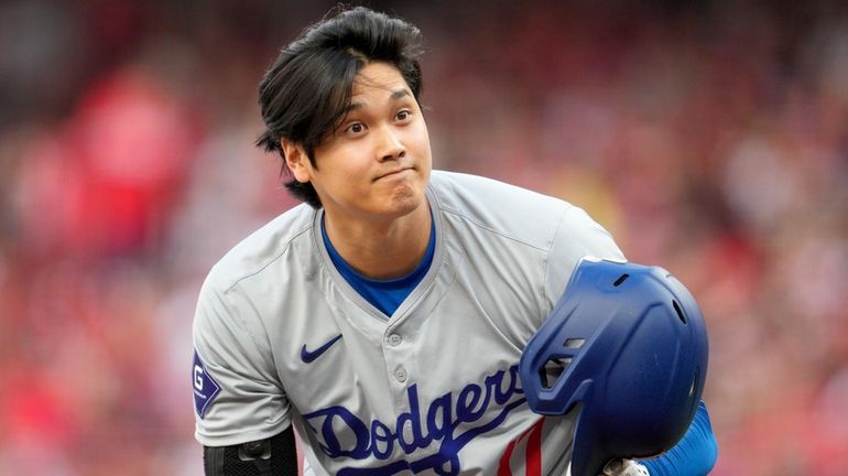 The Dodgers' Shohei Ohtani steps up to the plate during...