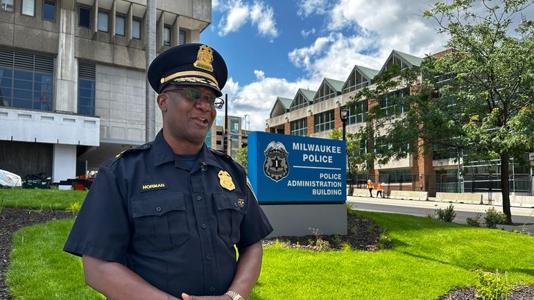 Milwaukee Police Chief Jeffrey Norman speaks outside of the Milwaukee...