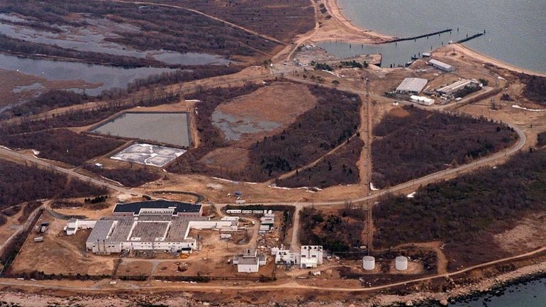 Aerial view looking south at one of the facilities on...