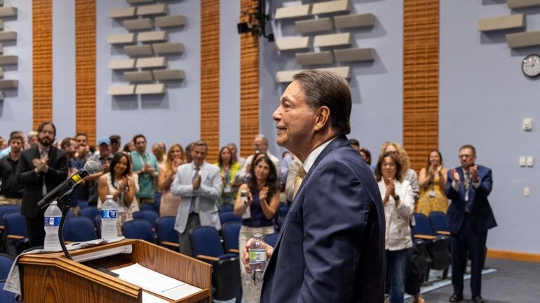 Jericho schools Superintendent Hank Grishman, after welcoming back staff for...