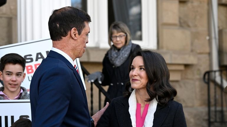 Republican U.S. Senatorial candidate Sam Brown joins his wife Amy...