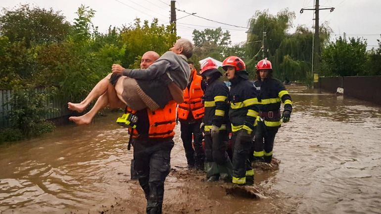 In this photo released by the Romanian Emergency Services Galati...