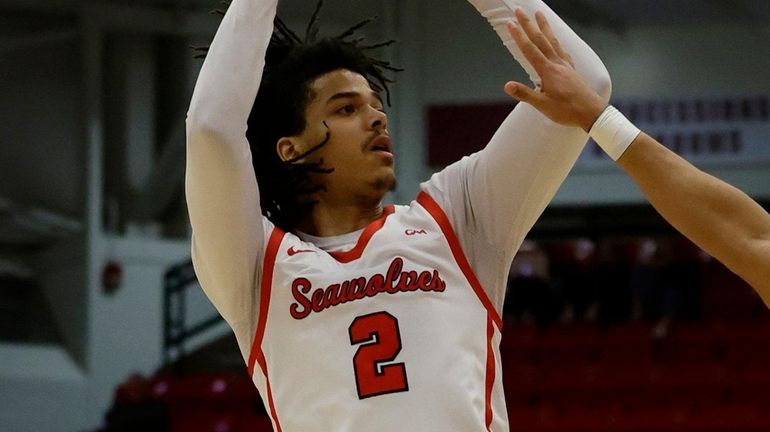 Frankie Policelli of the Stony Brook Seawolves puts up a shot...