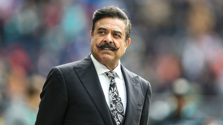 Jacksonville Jaguars owner Shad Khan on the field before an...