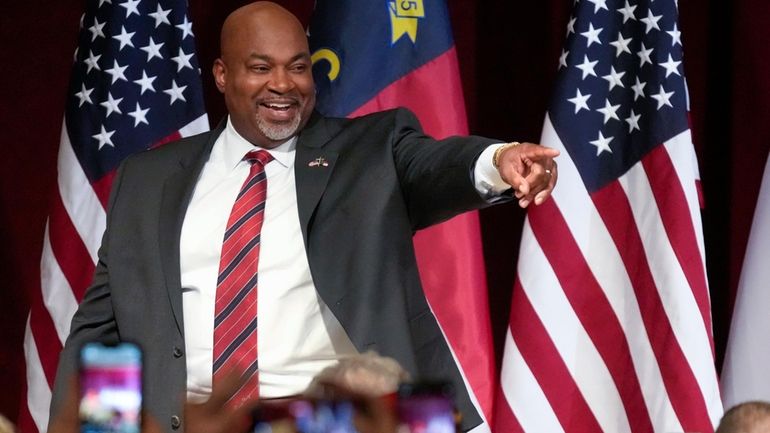 North Carolina Lt. Gov. Mark Robinson speaks at an election...