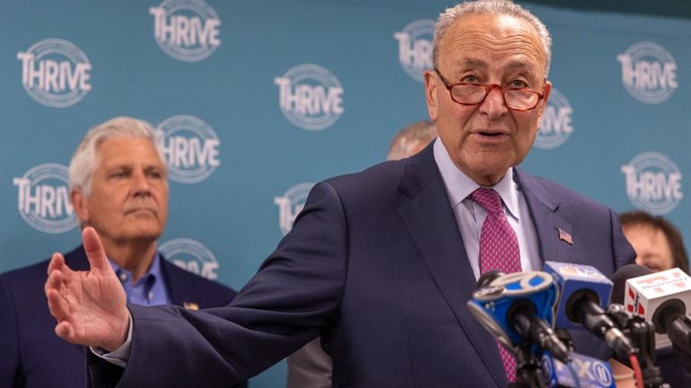 Senate Majority Leader Chuck Schumer announces Monday in Westbury that he...