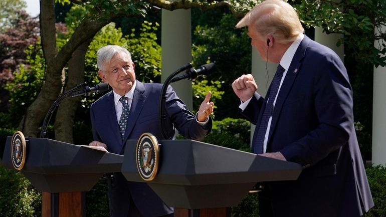 Mexico's President Andres Manuel Lopez Obrador, left, and President Donald...