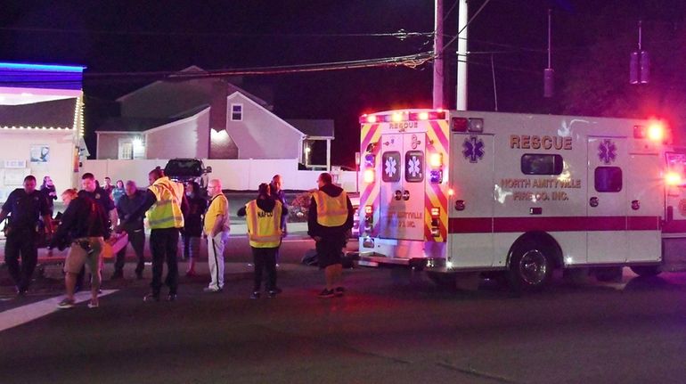 Suffolk County police at the scene of a hit-and-run collision on...