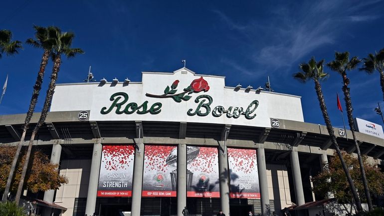 The exterior of the stadium is seen before the Rose...