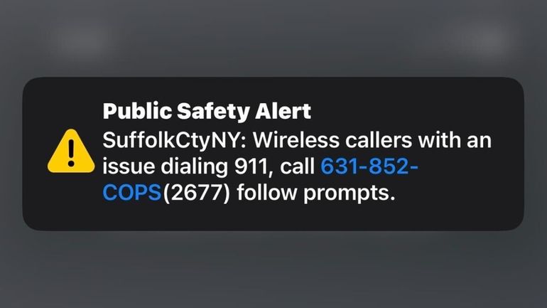 Alert sent to some cellphones in Suffolk County announcing an issue...