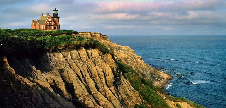 The Block Island Southeast Light sits like an outpost on...