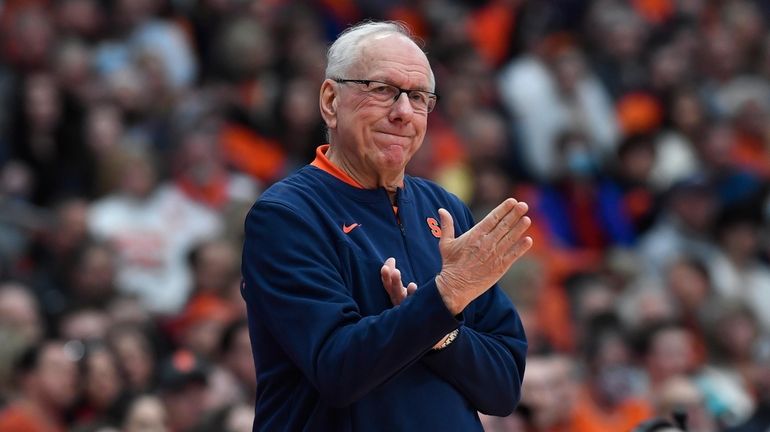 Syracuse head coach Jim Boeheim gestures during the second half...