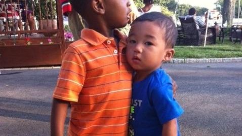 Jonathan and Miles at their Nana's house for a family...