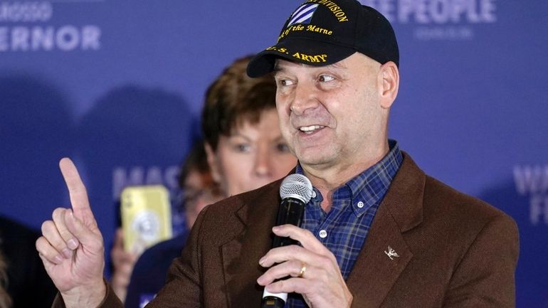 Pennsylvania Republican gubernatorial candidate Doug Mastriano speaks to supporters during...