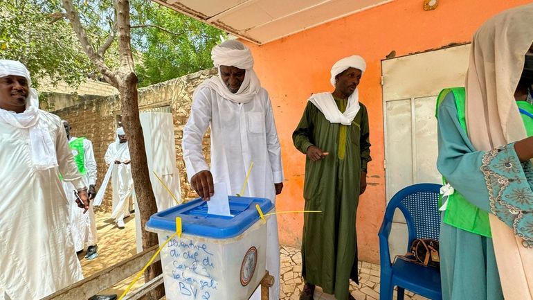 Chadians vote in N'djamena, Chad, on May 6, 2024. Voters...