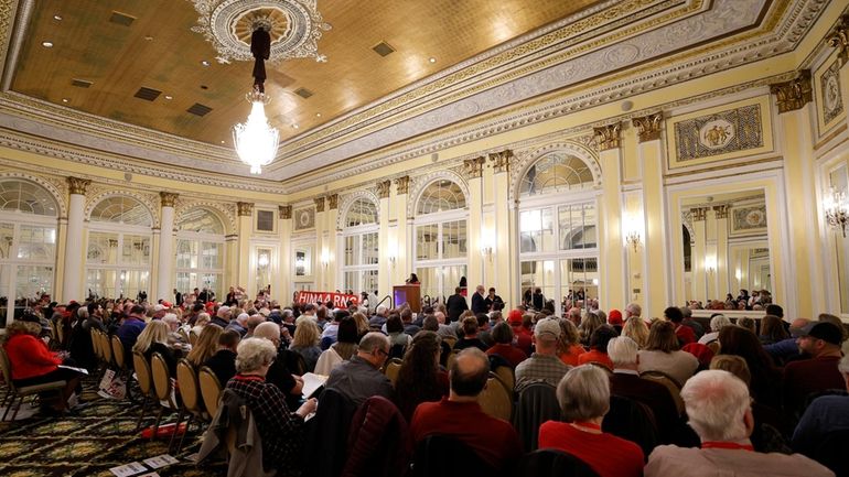 District 7 delegates convene during the Michigan GOP convention, Saturday,...