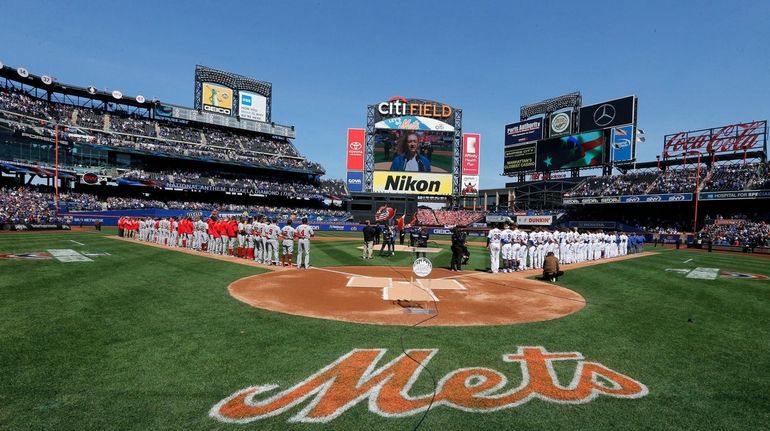 A general view of the national anthem before Opening Day...