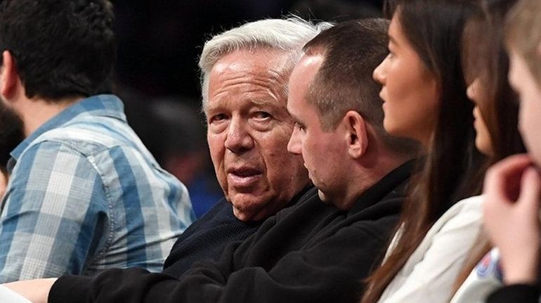 Patriots owner Robert Kraft watches a game at Barclays Center between...