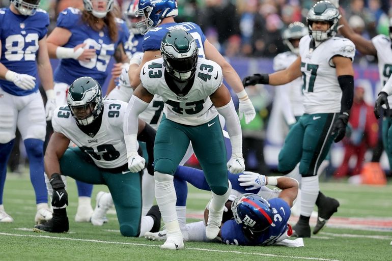 New York Giants cornerback Zyon Gilbert (38) runs on the field during the  second quarter of an NFL football game, against the Philadelphia Eagles  Sunday, Dec. 11, 2022, in East Rutherford, N.J. (