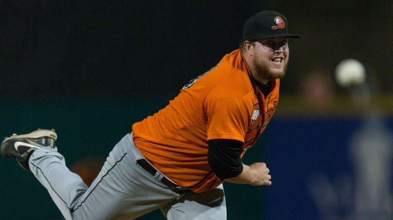 Long Island Ducks' Matt Larkins was the losing pitcher in...