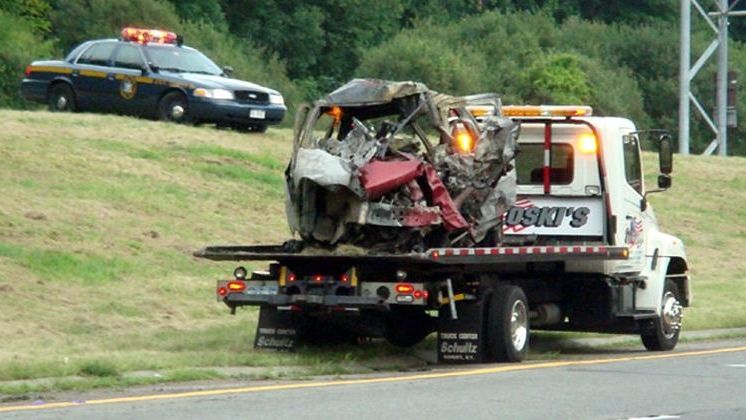 This vehicle was crushed in an accident that killed five...