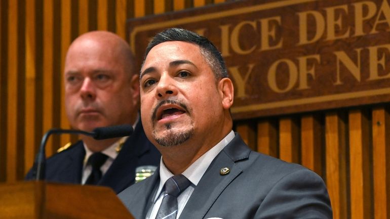 Acting NYPD Commissioner Edward Caban on Monday gives a security...